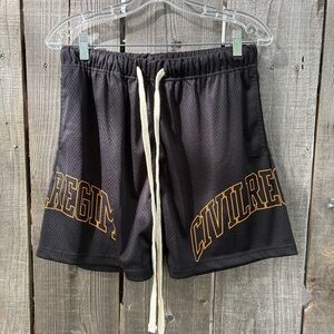Civil Regime Men’s Black Athletic Mesh Shorts with Gold Accent